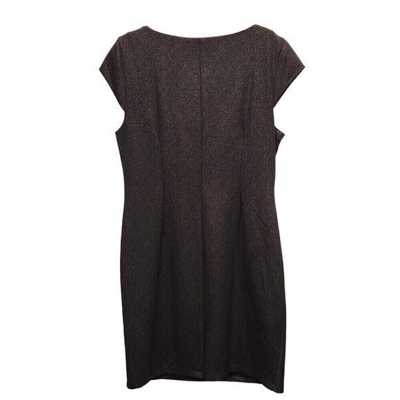 BOSTON Proper Black Gold Sparkle Ruched Side Cap Sleeve Mini Dress, L - Picture 4 of 8